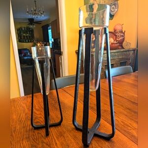 Pottery Barn wrought iron and blown glass vases